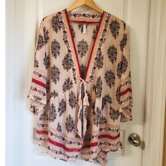 Xhilaration Tops - XHILARATION—DUSTY PEACH/BLUSH FLORAL KIMONO